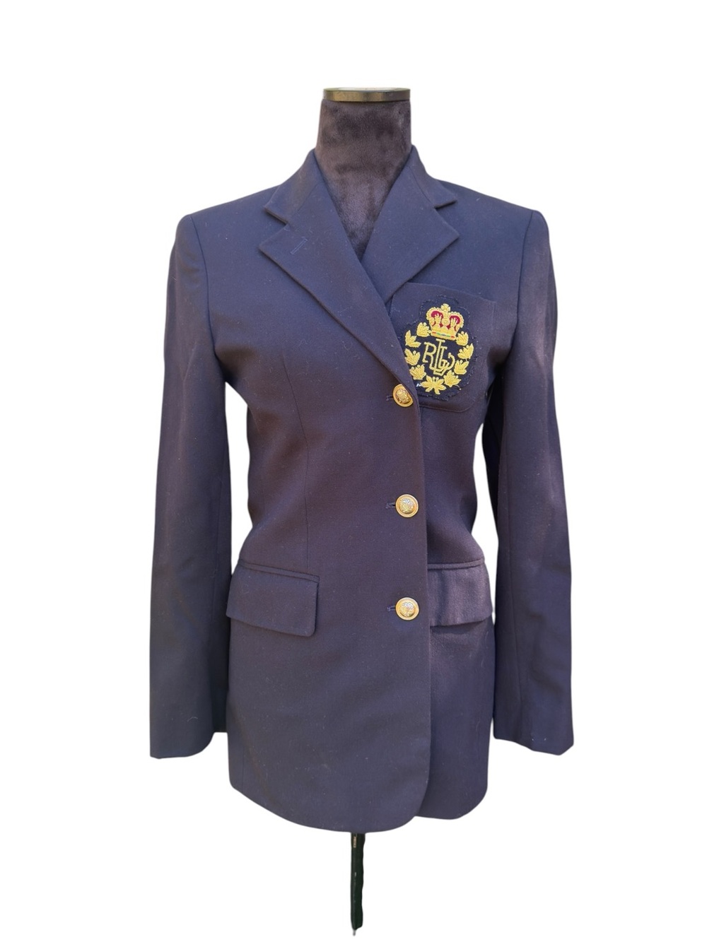 LAUREN RALPH LAUREN Navy Wool Crest Blazer Vintage 90s Dark Academia Size 4